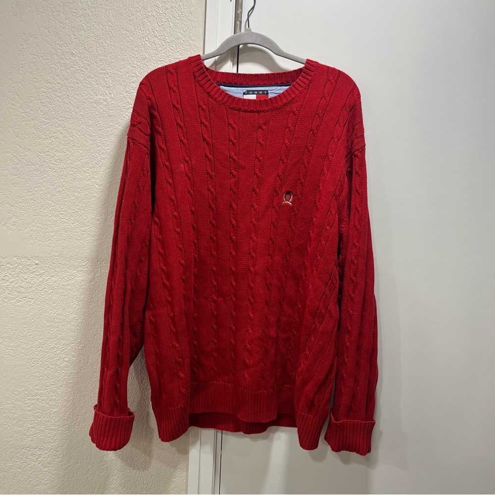 Tommy Hilfiger Classic Red Cable Knit Sweater